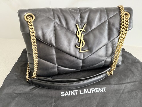 SAINT LAURENT YSL Small Lou Lou Puffer Shoulder Bag in Quilted Black Leather