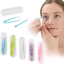 5Pcs Portable Mini Travel Contact Lens Tool Set with Case, Clip & Stick - Assort