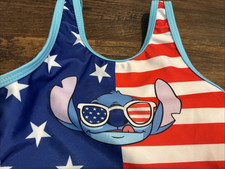 DISNEY STITCH Red White  Blue One-Piece Swimsuit Girls XS 4-5 UPF 50 NWOT