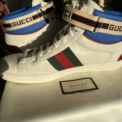 Gucci Stripe Ace High Top Sneakers White Web Strap US 7.5 men / 9 women GUCCI Unisex White Striped Ace Web High-Top Sneakers Size  main image 4