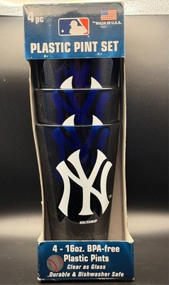 New York Yankees MLB 4pc Plastic Pint Set 16oz BPA-Free Boelter Brands (Boxed)
