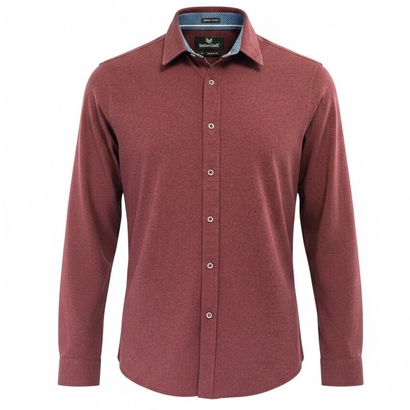 Buttercloth Mens XL Burgundy Heathered Knit Long Sleeve Button Down Shirt (T22)