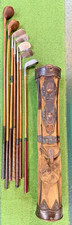Antique hickory wood shaft Golf Clubs and Vintage Stovepipe Golf Bag