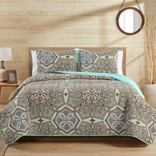 - King Quilt Set, 5-Piece Lightweight Reversible Medallion Quilt Set, Boho Ro...