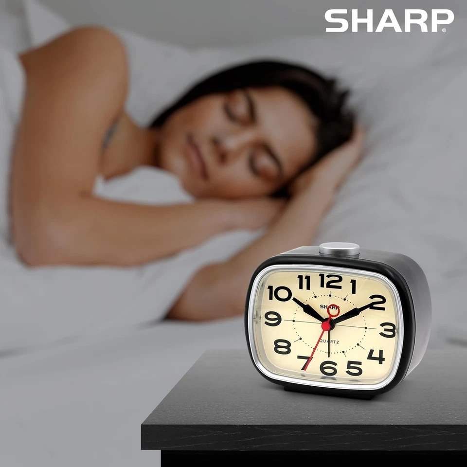 Sharp Alarm Clock Retro Analog Simple Battery Powered Clock Black - Image 3 of 4