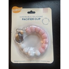 Ulubulu Chewable Silicone Pacifier Clip Pink White 0 Months BPA Free Brand New