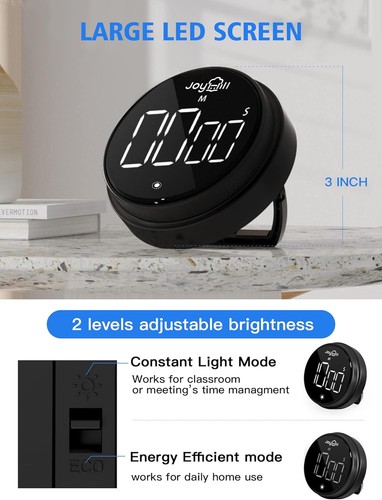 JOYHILL Digital Kitchen Timer, Large LED Display with Magnetic Black - 第 4/7 張圖片