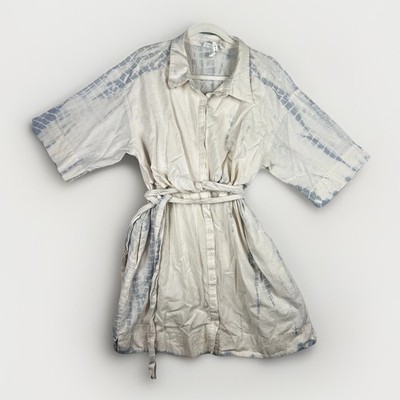Apiece Apart Organic Cotton Linen Shibori Shirt Dress Tie Dye Blue Tie  Waist L | eBay