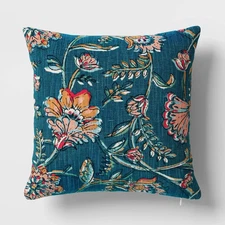 Square Floral Reversible Throw Pillow - Threshold Teal NEW