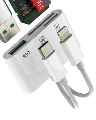 USB C Lightning to OTG SD TF Adapter Micro SD Card Reader Hub Docking Station fo