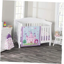 3 Piece Girls Crib Bedding Set -- Includes Quilt, Fitted Princess Storyland