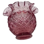 Fenton Ruffled Edge Vase Diamond Pattern Art Glass Bowl Vtg 4” Dusty Rose Pink