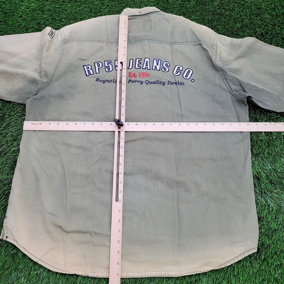 Vintage 90s Sun-Faded Button Shirt L 26x31 Faded Green Baggy - Image 4 of 4