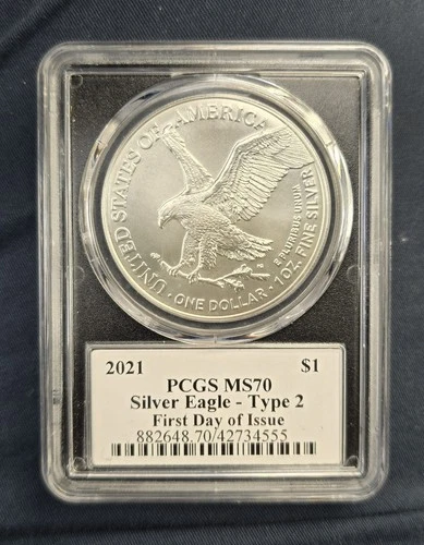 2021 AMERICAN SILVER EAGLE DOLLAR  TYPE 2 PCGS MS70 -First Day of Issue