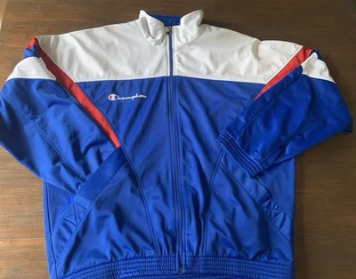 Champion Herren Trainingsjacke Gr. M blau/weiß/rot Stehkragen RV USA - Bild 1 von 4