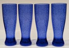Acrylic Blue Drinking Cup Tumblers, 20 oz Pilsner Shape, Bubbles, 9" T Set/4