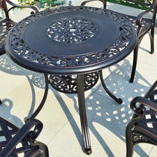 80CM Cast Aluminium Outdoor Garden Patio Round Dining Cafe Table & Umbrella Hole