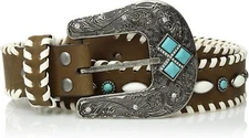 Nocona Belt Co. Womens Buckstitch Edge Stone Stud Center Belt