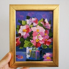 Wild Rose Painting Rose hip Wall Art Impasto Oil Painting Original Art 8x6"