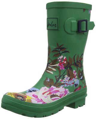 Joules - Women's Molly Welly Rain Boot, Green Florals, Waterproof, Size 5 US