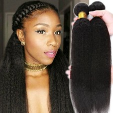 Yaki Kinky Brazilian Virgin Human Hair Bundles Weave Extensions 100G 300G Thick