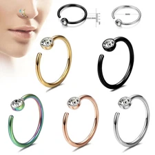 50Pcs CZ Gem Nose Ring Hoop Surgical Steel 18G Tiny Cartilage Piercing Earrings