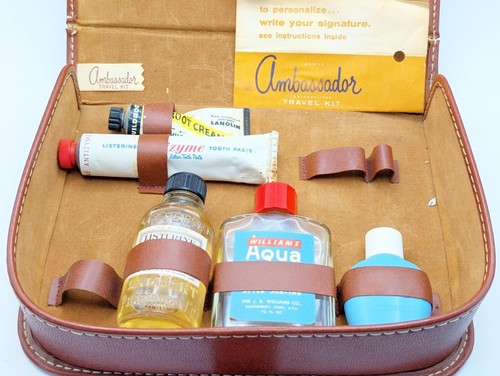 Vintage 1950s Ambassador Travel Kit Leather Vanity Kit Grooming Toiletries - Picture 2 of 12