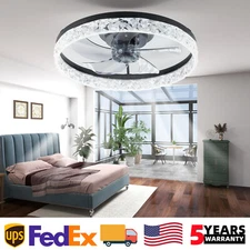 20 inch Ceiling APP Remote Control Black Flush Mount Dimmable LED Fan Light Kit