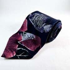 JE SUIS Men's Blue Pink Fish Print 100 Silk Tie Necktie WPL 4075 Vintage