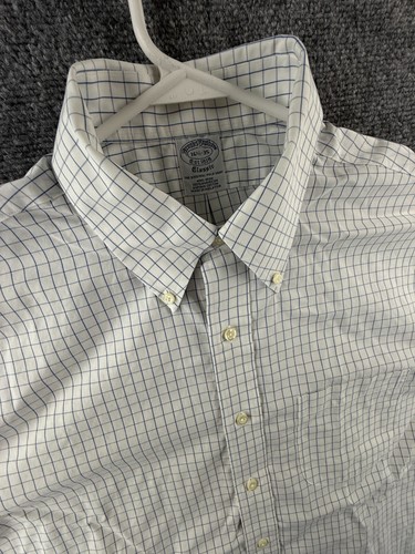 Brooks Brothers Button-Down Non-Iron Classic Cotton Check 16.5 35 Blue Men Shirt - Picture 7 of 15