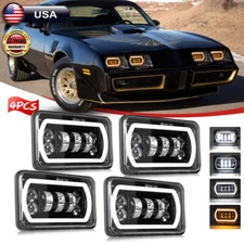 4pcs DOT 4x6"inch LED Headlights DRL Hi/Lo Fit Trans Am 77-81 Projector