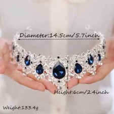 Vintage Blue Crystal queen Crown, Bridal Tiaras and Crowns for Women Party Gift