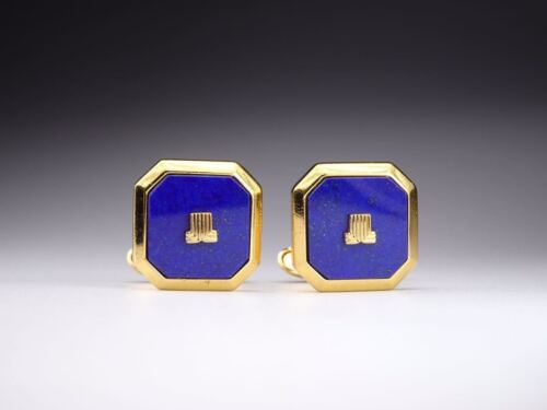 Lanvin Lapis Lazuli Blue 2L Logo Cufflinks gold men jewelry formal authentic - Picture 6 of 10