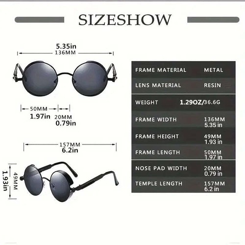 Glacier Windproof Mountaineering Steampunk Style Round Vintage Glasses Retro BLK - Picture 6 of 6