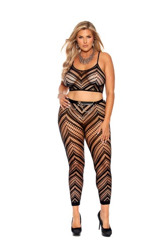 sexy ELEGANT MOMENTS zigzag crochet NET cami CROP tank TOP leggings BOTTOMS set - Picture 4 of 5