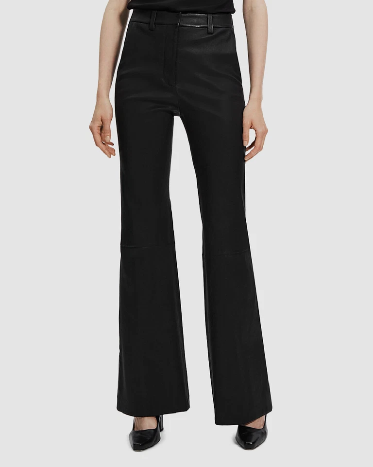 Pantalón pantalón para mujer Theory negro pierna acampanada de cuero talla 12 $1295