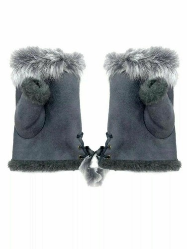 Winter Women's Gloves Warm Suede Faux Fur Fluffy Soft Fleece Fingerless Gloves - Picture 4 of 24