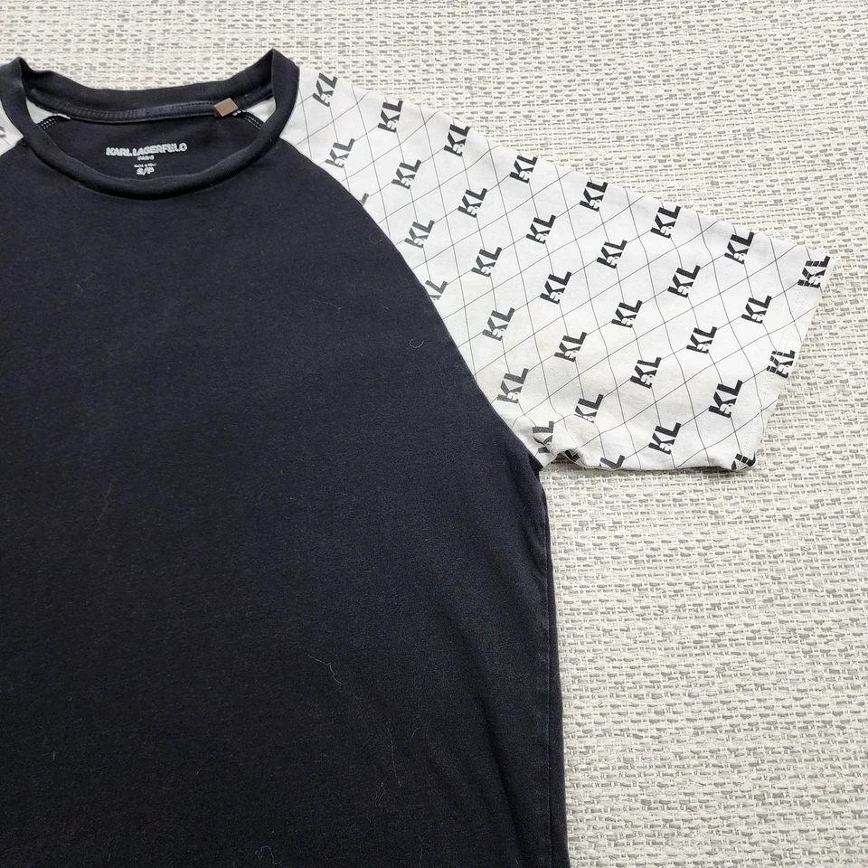 Karl Lagerfeld Paris Shirt Mens Small Black White Raglan Monogram Sleeves Logo - Image 2 of 4