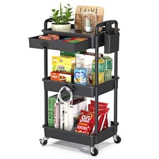 Rolling Utility Cart with Drawer 3 Tier Utility Storage Organizer with Plasti...