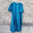 Vestido para mujer azul pavo real floral bordado algodón puro calzoncillo indio boho midi