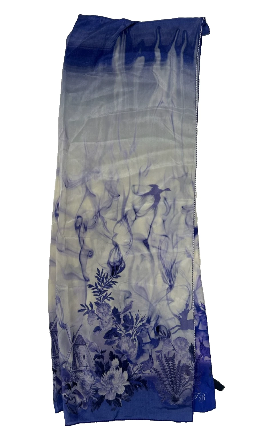 TED BAKER Women's Purple Forest Scene Printed Silk Rectangular Scarf 23 x 69 in