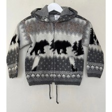 Artesanias Tuntaquimba Vintage Ecuador Wool Bear Hooded Jacket Kids Sz 4 Flawed