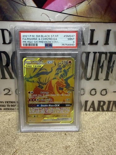 Reshiram & Charizard GX SM247 2021 SM Black Star Promo Pokemon Card TCG - PSA 9