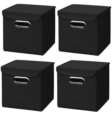 4x Set Faltboxen 25 x 25 x 25 cm schwarz faltbar Aufbewahrungsboxen Deckel Box
