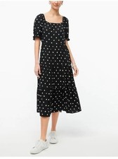 J. Crew Polka Dot Puff Sleeve Tiered A-Line Midi Dress Preppy Black Small