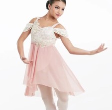 Weissman I Rest Pink Lace Rhinestone Embellished Lyrical Dance Costume IC 10935