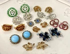 Lot Vtg MCM Clip Earrings Costume Jewelry Rhinestone Gold Silver Tone