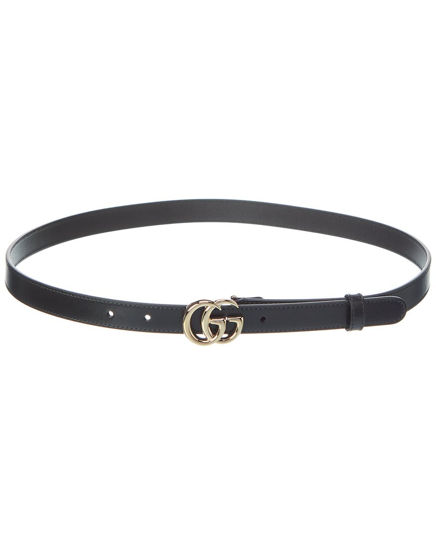 Тонкий кожаный ремень Gucci Double G Женский черный 70