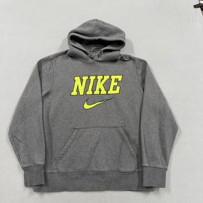 vintage Nike Hoodie Sweatshirt Mens Large Gray Fleece Pullover spellout logo