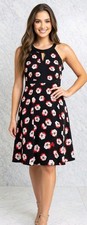 ELLE Brand Black with Red/Pink Floral Knee Length